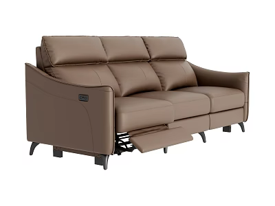 Brown Leather Three Seater Sofa With Reclining Function And Modern Design 3d model