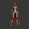 Sci Fi Female Robot Wearing Orange Hat Long Coat And Mechanical Body