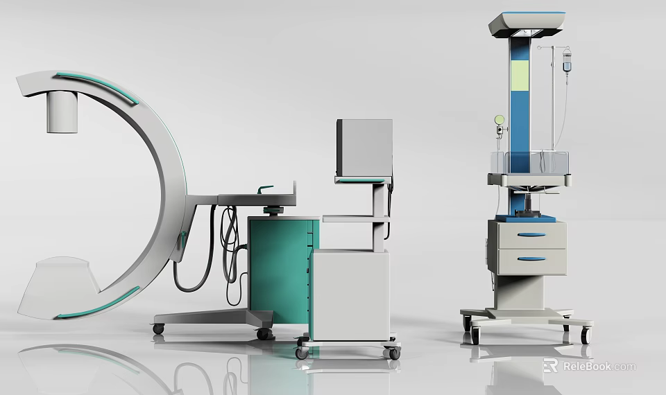 Professional Medical Devices Setup With CT Scanner Mobile Cart And Monitor Unit 3d model 