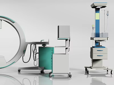 Professional Medical Devices Setup With CT Scanner Mobile Cart And Monitor Unit 3d model