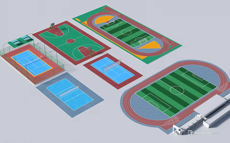 Outdoor Sports Facilities Including Basketball Tennis Courts Track And Football Field 3d model 