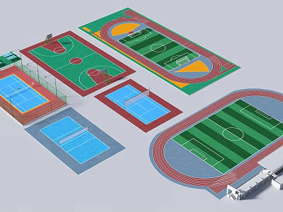 Outdoor Sports Facilities Including Basketball Tennis Courts Track And Football Field 3d model