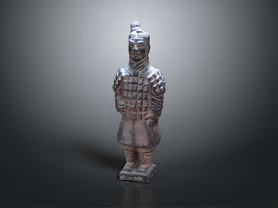 Terracotta Warrior Sculpture Carving Standing Armored Figure With Traditional Ancient Design 3d model