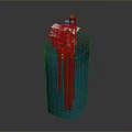 3D Architectural Structure Model With Blue Base And Multi Level Components