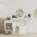 Modern White Vanity Table With Decorative Mirror Stool Cosmetics And Potted Plant