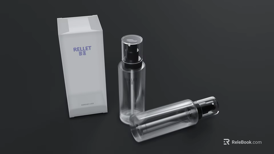Perfume Cosmetics Packaging With Transparent Spray Bottles Black Caps And White Box 3d model 