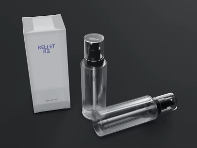 Perfume Cosmetics Packaging With Transparent Spray Bottles Black Caps And White Box 3d model