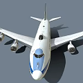 United States Airliner Exterior Featuring White Body Blue Stripe And Four Engines Design