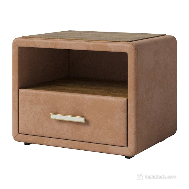 Modern Minimalist Brown Bedside Table With Drawer And Metal Handle 3d model 