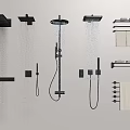 Modern Black Shower System With Rainfall And Handheld Heads And Wall Mounted Towel Racks