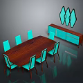 Modern Dining Furniture With Wooden Table Light Blue Chairs Cabinet And Diamond Shaped Wall Decor