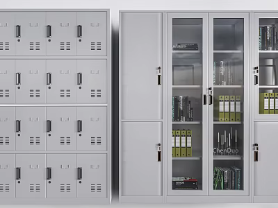 Metal Storage Cabinets With Glass And Solid Doors For Organized Office File Storage 3d model