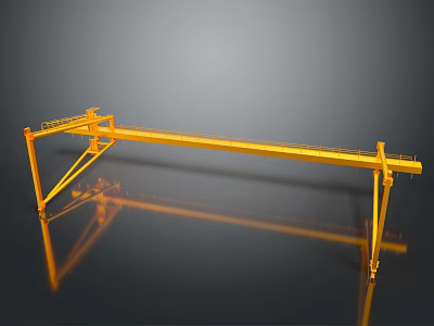 Sturdy Yellow Industrial Crane Structure With Horizontal Beam Supports And Reflective Surface 3d model