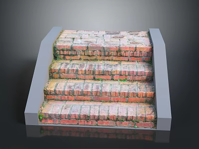 Mossy Brick Stairs With Gray Side Borders And Textured Rustic Design 3d model