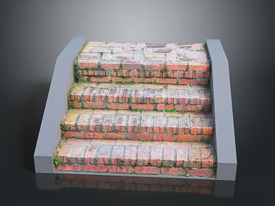 Mossy Brick Stairs With Gray Side Borders And Textured Rustic Design 3d model