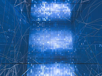Digital Data Network Background With Blue Grid Lines And Interconnected Digits 3d model