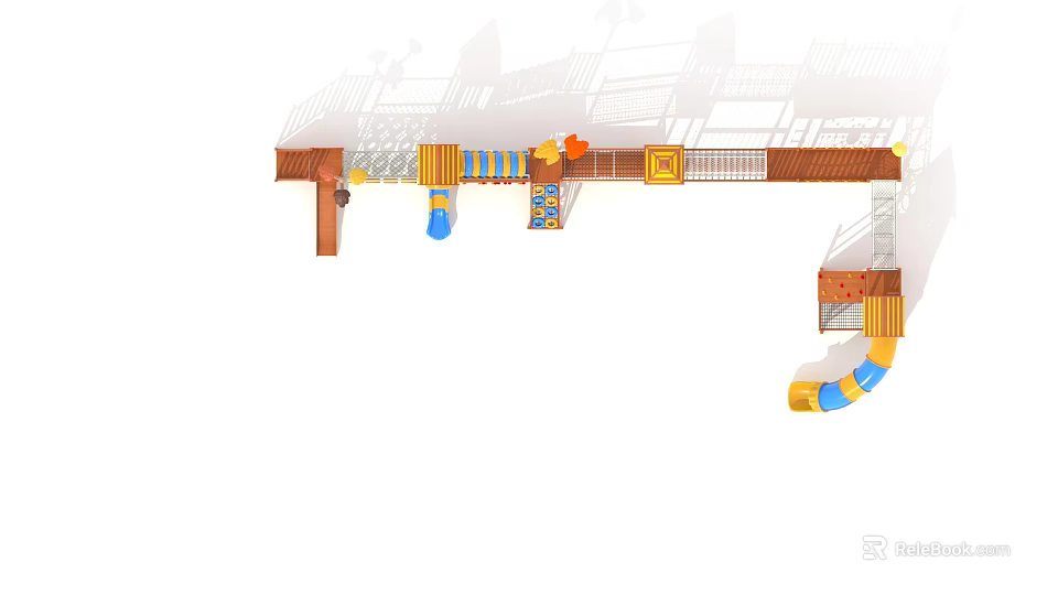 Outdoor Kids Playground Structure With Wooden Slides And Colorful Climbing Elements 3d model 