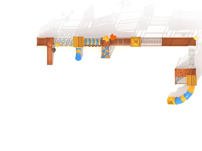 Outdoor Kids Playground Structure With Wooden Slides And Colorful Climbing Elements 3d model