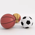 Collection of Sports Equipment Featuring Red Yellow Basketballs and Black White Soccer Ball