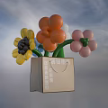 Inflatable Shopping Bag Decoration with Colorful Flower Shapes Against Blue Sky