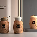 Designer Kitchen Cooking Pots With Cork Texture Lids And Decorative Openings