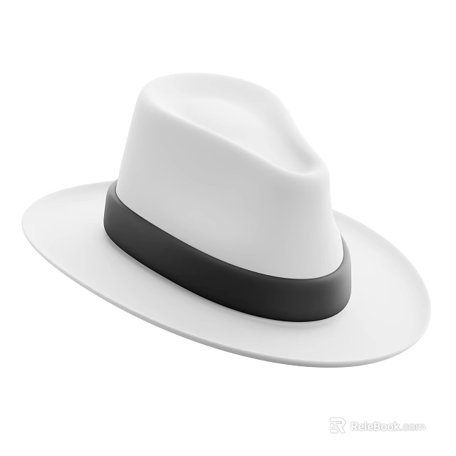 Stylish White Wide Brim Hat With Classic Black Band For Fashionable Outfits 3d model 