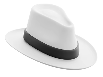 Stylish White Wide Brim Hat With Classic Black Band For Fashionable Outfits 3d model
