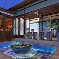 Cultural Center Showcasing Water Curtain Projection With Traditional Architecture And Colorful Lighting Effects