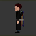 3D Cartoon Character Model Wearing Dark Long Coat Sunglasses And Badges