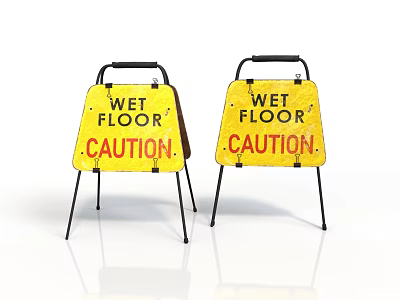 Realistic style wet and slippery ground warning sign wet and slippery floor sign warning sign safety sign warning sign placard 3d model