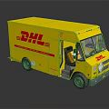 Yellow DHL Delivery Truck Model With Red Logo And Open Door Design