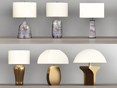 Modern Table Lamps With Transparent Glass And Golden Metal Bases In Various Shapes 3d model