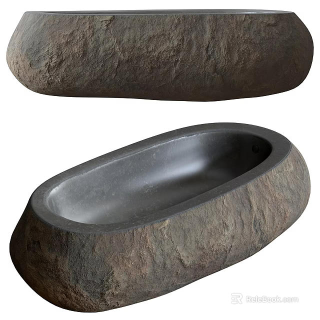 Natural Design Stone Washbasin With Oval Shape And Rustic Textured Surface 3d model