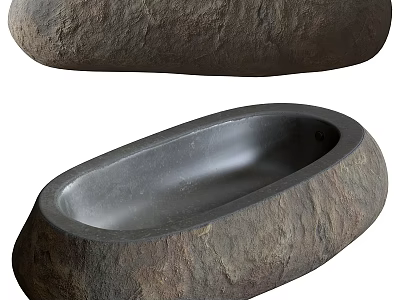 Natural Design Stone Washbasin With Oval Shape And Rustic Textured Surface 3d model