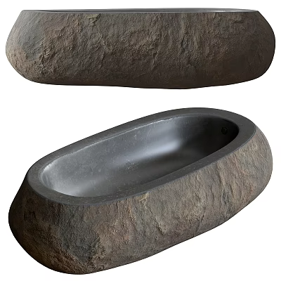 Natural Design Stone Washbasin With Oval Shape And Rustic Textured Surface 3d model