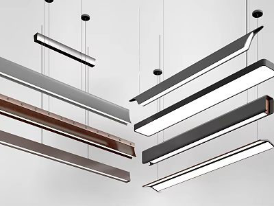 Modern Linear Pendant Lights in Black White and Brown Metal for Contemporary Home Interior 3d model