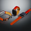Modern Electronic Smart Watches With Orange Leather Straps And Metal Frames