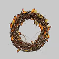 Natural Decorative Wreath Made With Vine And Orange Yellow Leaves