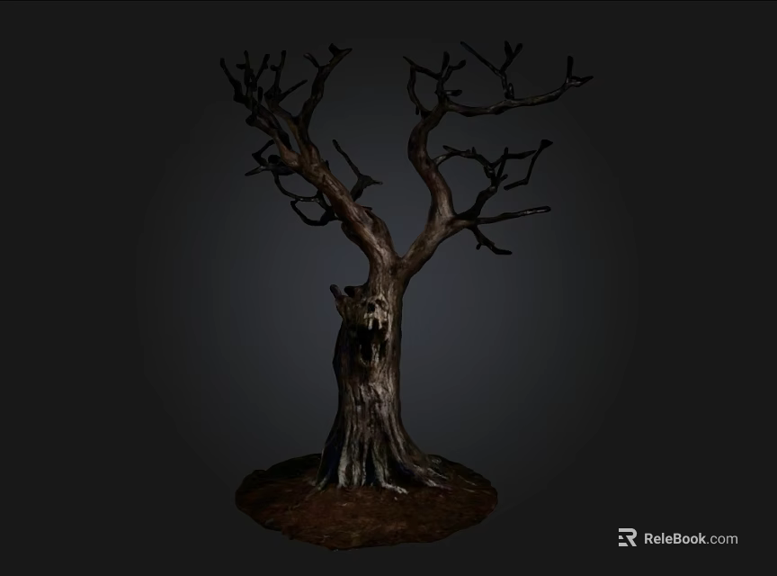 Withered Arbor With Leafless Branches Face Like Indentation On Trunk Dark Background 3d model 
