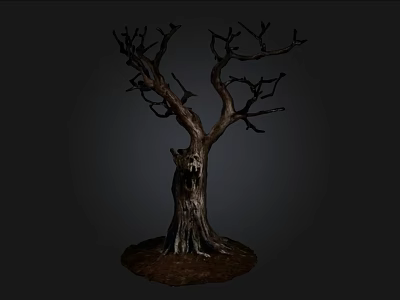 Withered Arbor With Leafless Branches Face Like Indentation On Trunk Dark Background 3d model