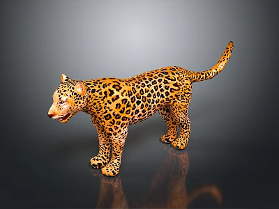 Leopard Model With Yellow Fur And Black Spots In Standing Pose On Dark Background 3d model