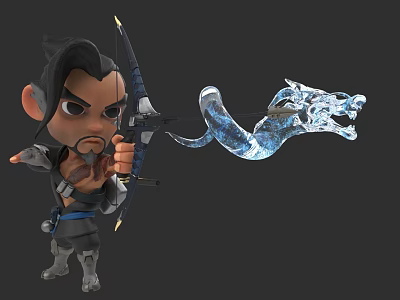 Cartoon Game Character Holding Bow With Blue Wolf Shaped Arrow In Action Pose 3d model