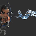 Cartoon Game Character Holding Bow With Blue Wolf Shaped Arrow In Action Pose