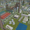 Modern Industrial Plant Aerial View With Cooling Towers Chimneys Pipes Storage Tanks And Greenery