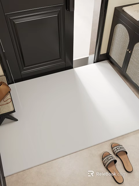 Modern Entryway Hallway With Polished White Floor Black Door And Side Table 3d model 