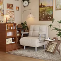 Cozy Recliner Sofa Set With Wooden Bookshelf Floor Lamp And Green Plants