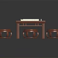 Traditional Wooden Mahjong Table Set With Four Round Stools And Tiles