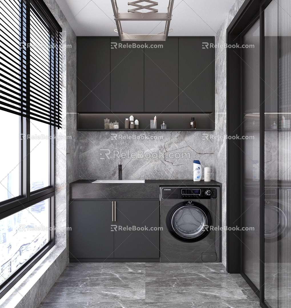 Modern balcony washing machine cabinet 3d model