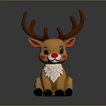 Cute Christmas Reindeer Figurine With Brown Antlers Red Nose White Belly Sitting On Black Surface