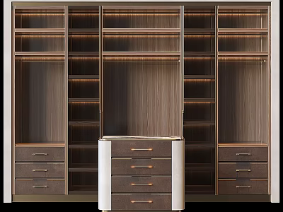Modern Wooden Wardrobe With Open Shelves And Multiple Drawers Storage Design 3d model